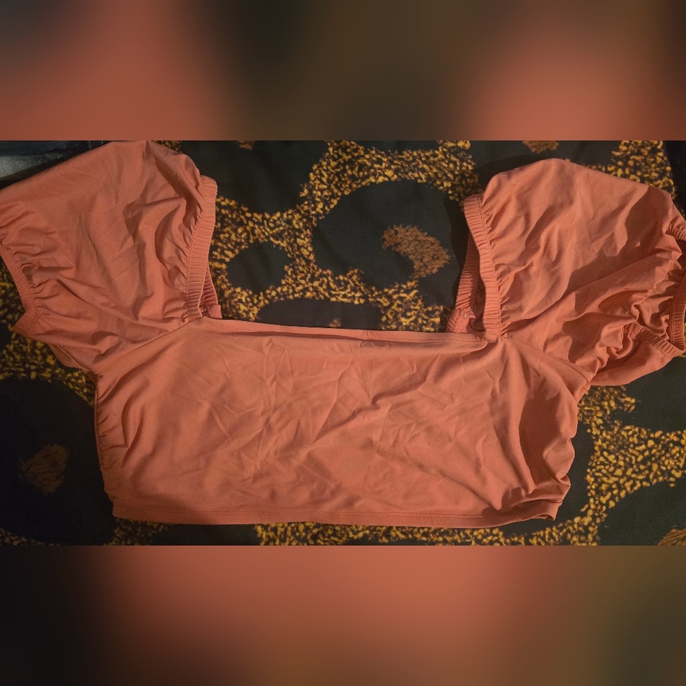 Women’s Puff Sleeve Bikini Top in Coral